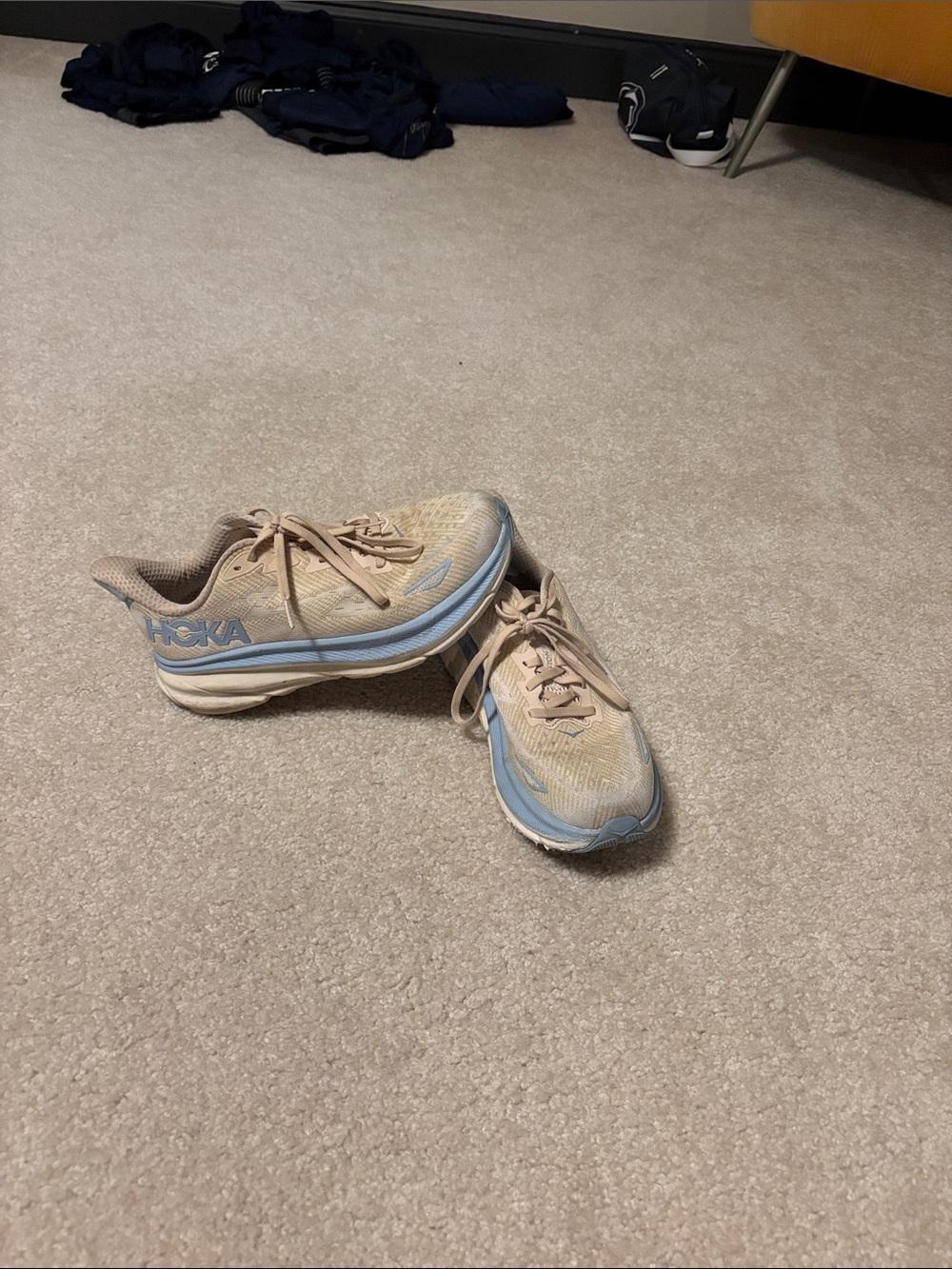 Hoka Women’s  Beige with Light Blue Accent Sneakers